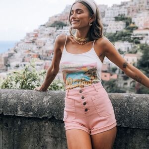 SET Spell Gypsy Collective Candy Denim Shorts And Electric Moon Singlet Tank XS